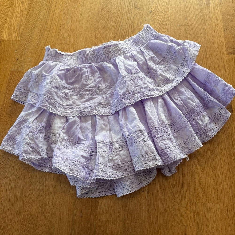 LoveShackFancy 00 Ruffle Mini Skirt in Violet Splash Hand Dye NEW
